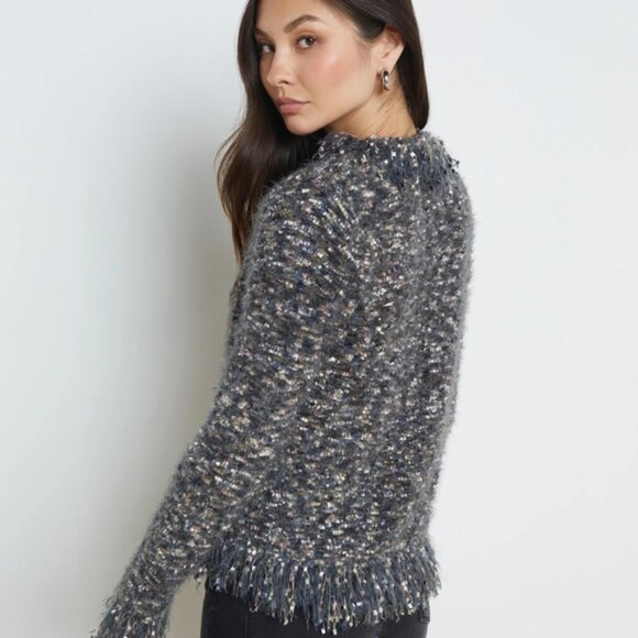 L’Agence Azure Blazer Grey Multi XS Fuzzy Fringe Open Cardigan Buttons Luxury - Picture 16 of 16